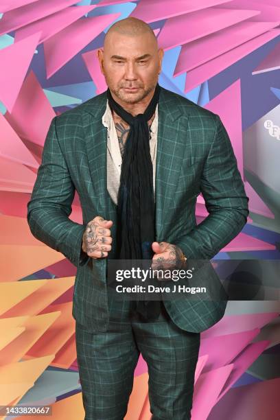 Dave Bautista attends the “Glass Onion: A Knives Out Mystery” Photocall during the 66th BFI London Film Festival at The Mayfair Hotel on October 16,...