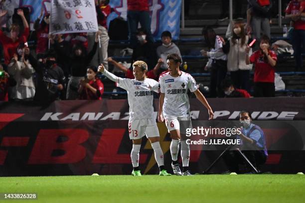 Hiroya MATSUMOTO of Zweigen Kanazawa celebrates scoring his side's fthird goal during the J.LEAGUE Meiji Yasuda J2 41st Sec. Match between Yokohama...