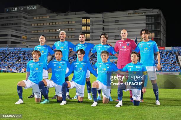 Yokohama FC players line up for the team photos prior to the J.LEAGUE Meiji Yasuda J2 41st Sec. Match between Yokohama FC and Zweigen Kanazawa at NHK...