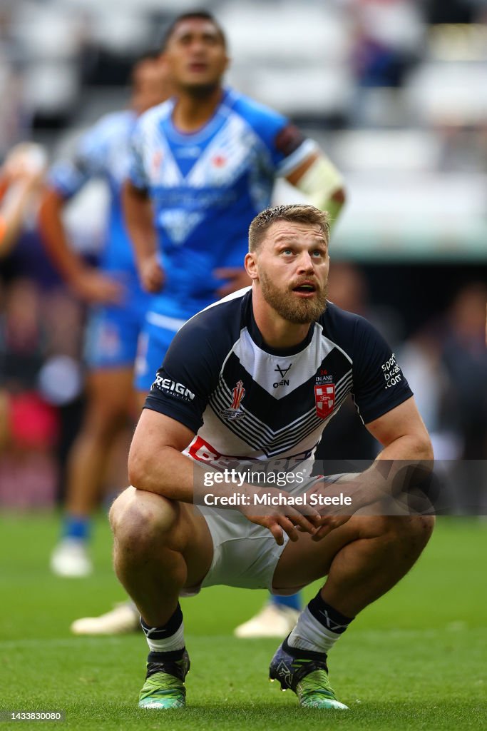 Elliot Rugby Elliott Whitehead of Englan during Rugby League World Cup 2021 Pool A ...