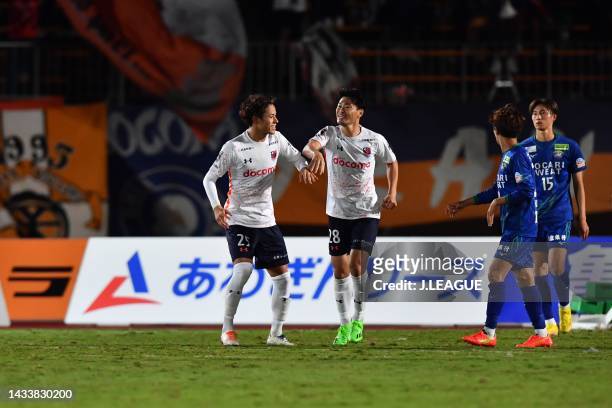 Takamitsu TOMIYAMA of Omiya Ardija celebrates scoring his side's first goal during the J.LEAGUE Meiji Yasuda J2 41st Sec. Match between Tokushima...