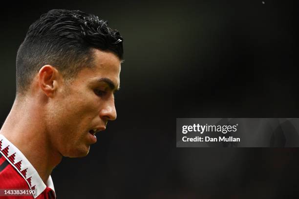 Cristiano Ronaldo of Manchester United walks off at half time during the Premier League match between Manchester United and Newcastle United at Old...