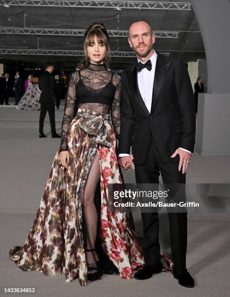 Lily Collins and Charlie McDowell attend the 2nd Annual Academy Museum Gala at Academy Museum of Motion Pictures on October 15, 2022 in Los Angeles,...