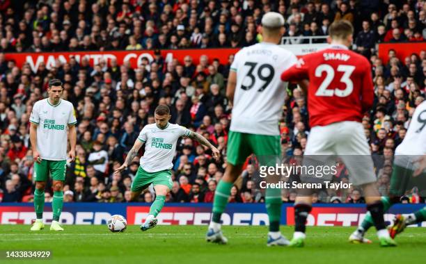 Kieran Trippier of Newcastle United takes a free kick during the Premier League match between Manchester United and Newcastle United at Old Trafford...