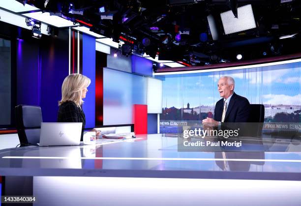 White House economic adviser Jared Bernstein joins host Shannon Bream on set for "FOX News Sunday" at the FOX News DC Bureau on October 16, 2022 in...