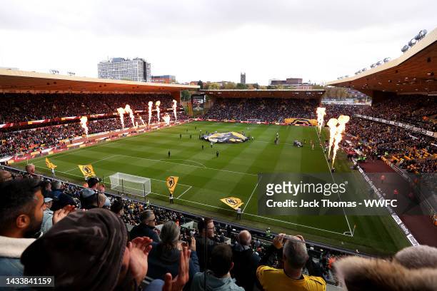 General view inside the stadium as both teams walk out ahead of the Premier League match between Wolverhampton Wanderers and Nottingham Forest at...