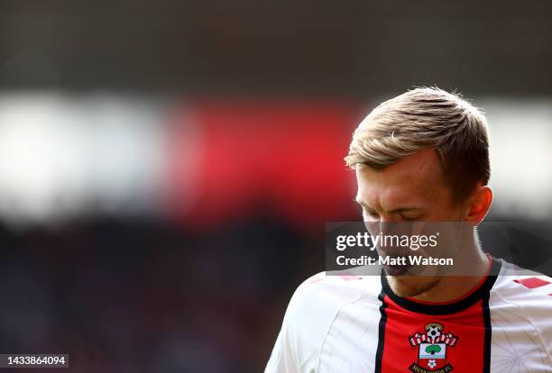 James Ward-Prowse of Southampton during the Premier League match between Southampton FC and West Ham United at St. Mary's Stadium on October 16, 2022...