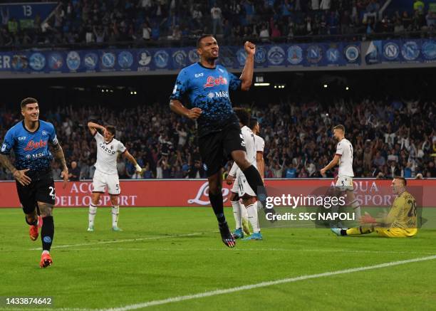 Juan Jesus of Napoli celebrates after scoring the first goal of Napoli during the Serie A match between SSC Napoli and Bologna FC at Stadio Diego...