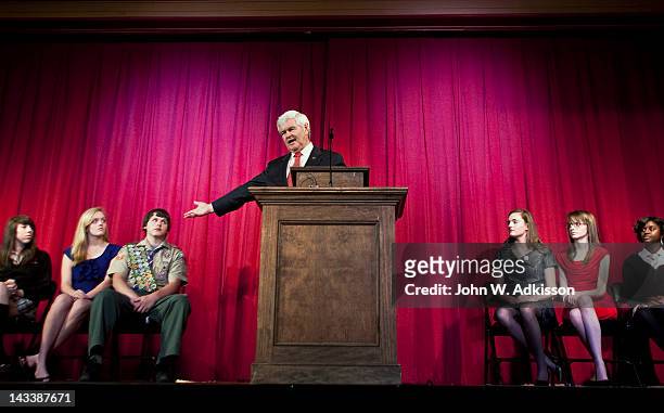 Republican presidential candidate, former Speaker of the House Newt Gingrich speaks to students at Thomas Jefferson Classical Academy on April 25,...