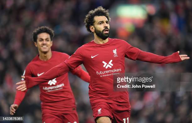Learner Tanke depositum Mohamed Salah of Liverpool celebrates after scoring the first goal... News  Photo - Getty Images