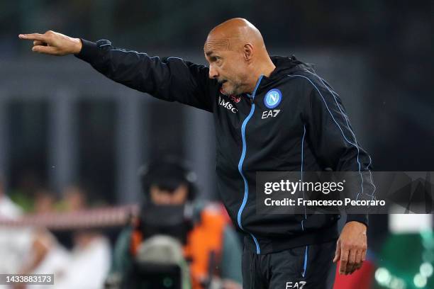 Coach Luciano Spalletti SSC Napoli during the Serie A match between SSC Napoli and Bologna FC at Stadio Diego Armando Maradona on October 16, 2022 in...