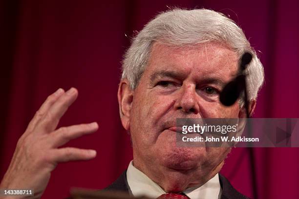 Republican presidential candidate, former Speaker of the House Newt Gingrich campaigns at Thomas Jefferson Classical Academy on April 25 in...