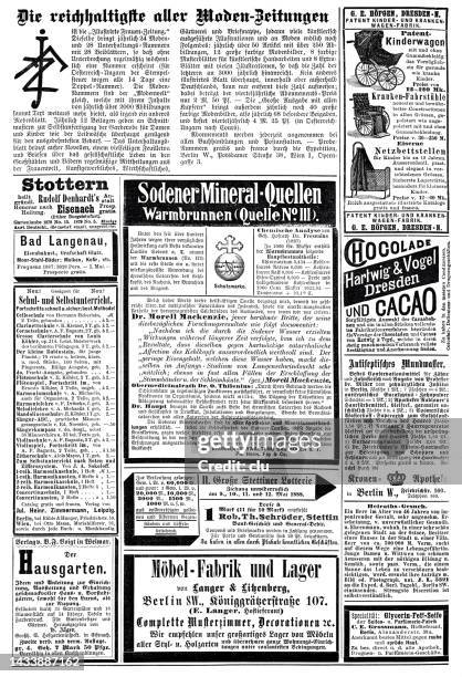 ads in a german magazine of 1888 - lottery ticket stock illustrations