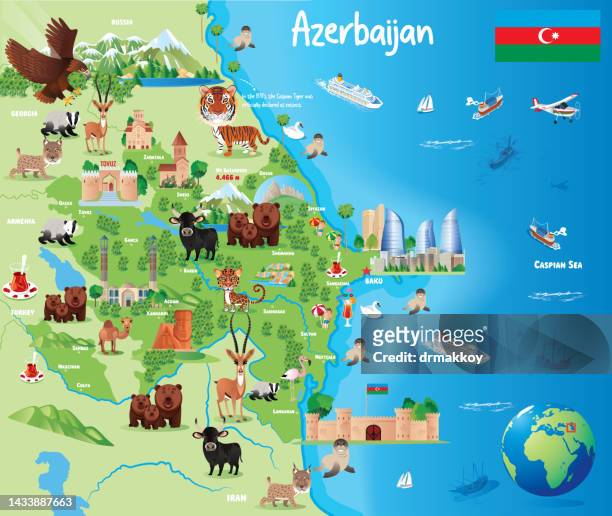 azerbaijan travel map - persian leopard stock illustrations