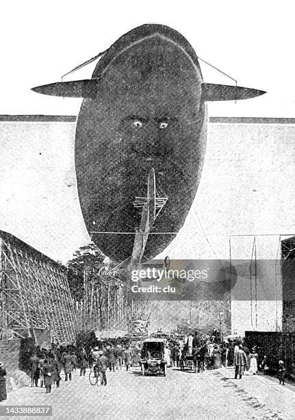 stockillustraties, clipart, cartoons en iconen met an airship monster with a face - graf zeppelin
