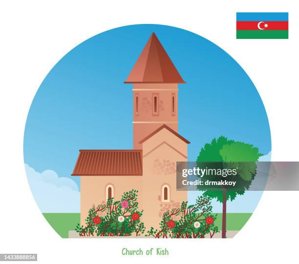 kish albanian church near sheki, azerbaijan - sheki stock illustrations