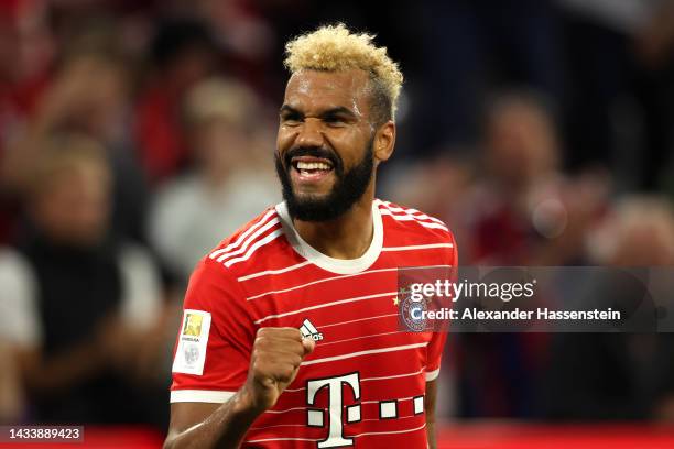 Eric Maxim Choupo-Moting of Bayern Munich celebrates after scoring their team's second goal during the Bundesliga match between FC Bayern München and...