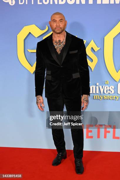 Dave Bautista attends the "Glass Onion: A Knives Out Mystery" European Premiere and Closing Night Gala during the 66th BFI London Film Festival at...