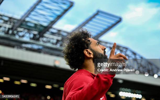 Mohamed Salah of Liverpool during the Premier League match between Liverpool FC and Manchester City at Anfield on October 16, 2022 in Liverpool,...