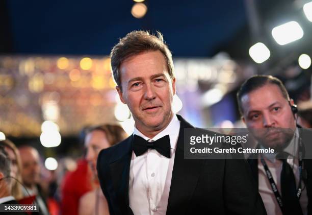Edward Norton attends the "Glass Onion: A Knives Out Mystery" European Premiere Closing Night Gala during the 66th BFI London Film Festival at The...