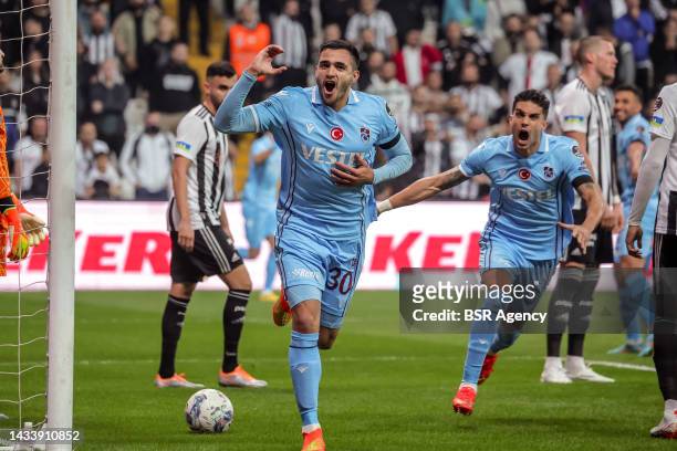 Maxi Gomez of Trabzonspor celebrates his goal during the Turkish Super Lig match between Besiktas and Trapzonspor at Stadion Vodafone Park on October...
