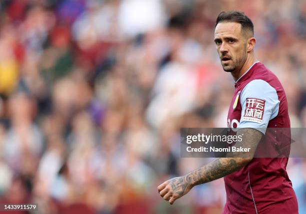 Danny Ings of Aston Villa in action during the Premier League match between Aston Villa and Chelsea FC at Villa Park on October 16, 2022 in...