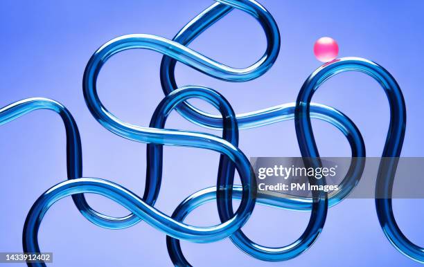 pink ball on curved tubes - increasing complexity stock pictures, royalty-free photos & images