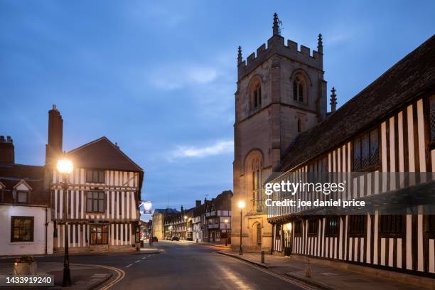 night, the guild chapel, stratford-upon-avon, warwickshire, england - stratford upon avon stock pictures, royalty-free photos & images