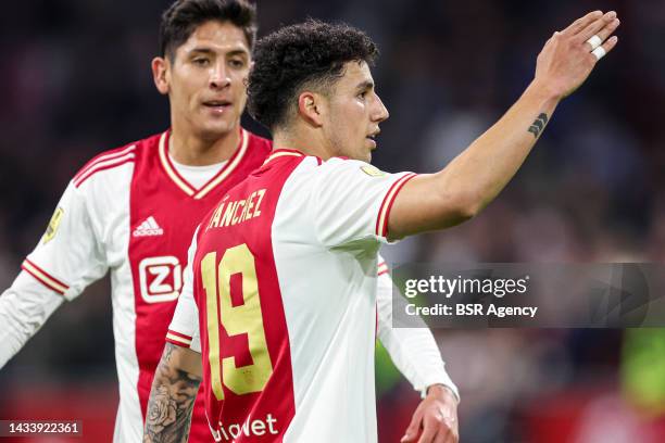 Jorge Sanchez of Ajax celebrates the first goal during the Dutch Eredivisie match between Ajax and Excelsior Rotterdam at Johan Cruijff ArenA on...