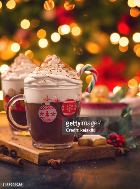 hot chocolate for the christmas - christmas mug stock pictures, royalty-free photos & images