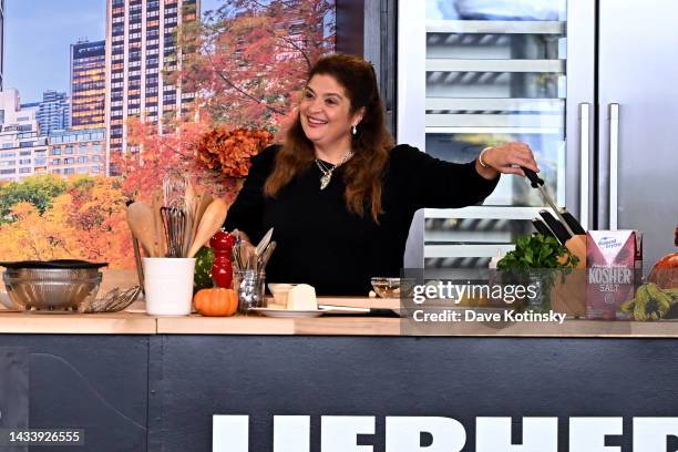 Chef Alex Guarnaschelli makes a culinary presentation during the Food Network New York City Wine & Food Festival presented by Capital One - Grand...