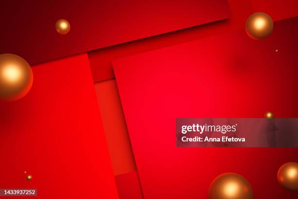 festive background with golden spheres and copy space. merry christmas and happy new year concept - christmas origami fotografías e imágenes de stock