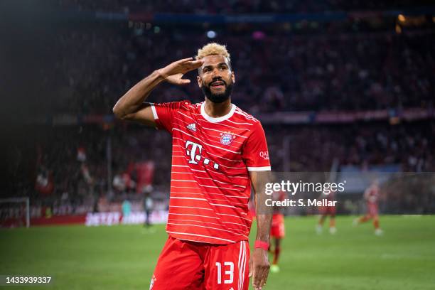 Eric Maxim Choupo-Moting of FC Bayern Muenchen looks happy about the goal during the Bundesliga match between FC Bayern München and Sport-Club...