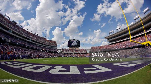General view of the game between the TCU Horned Frogs and the Oklahoma State Cowboys at Amon G. Carter Stadium on October 15, 2022 in Fort Worth,...