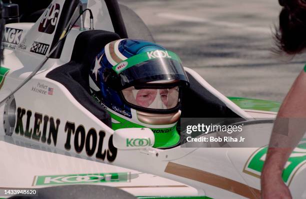 Racer Parker Johnstone prior to the Long Beach Grand Prix Race, April 11, 1997 in Long Beach, California.