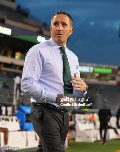 Philadelphia Eagles General Manager Howie Roseman looks on prior to the game between the Philadelphia Eagles and the Dallas Cowboys at Lincoln...
