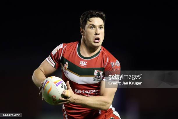 Mitchell Moses of Lebanon in action during the Rugby League World Cup 2021 Pool C match between New Zealand and Lebanon at The Halliwell Jones...