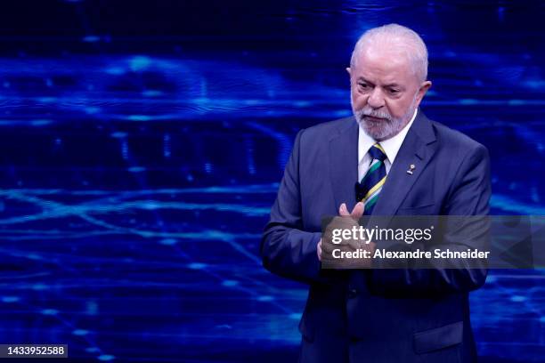 Candidate of Worker’s Party Luiz Inácio Lula Da Silva looks on before the presidential debate organized by Bandeirantes TV ahead of the run-off on...