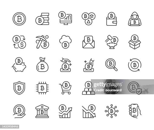 blockchain and cryptocurrency line icons. editable stroke. - anvil stock illustrations