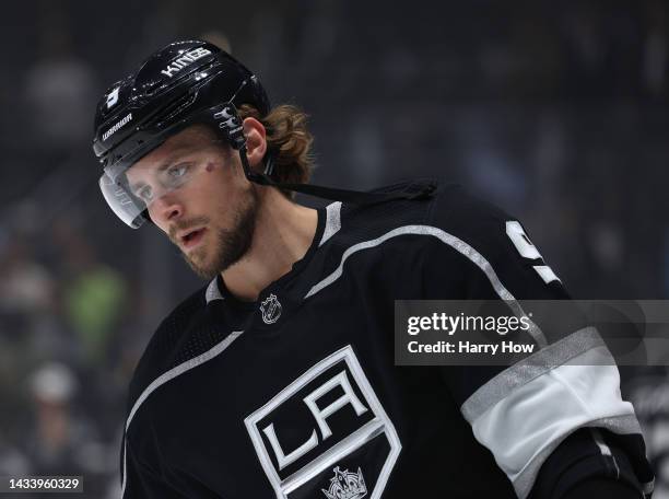 Adrian Kempe of the Los Angeles Kings warms up before the game against the Seattle Kraken at Crypto.com Arena on October 13, 2022 in Los Angeles,...