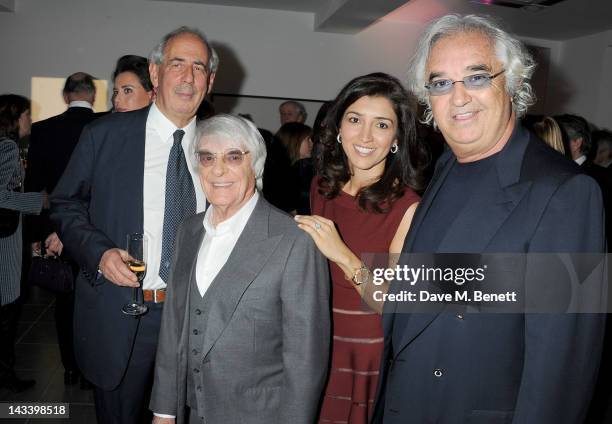 Tom Bower, Bernie Ecclestone, Fabiana Flosi, and Flavio Briatore attend a party celebrating the launch of "Sweet Revenge: The Intimate Life of Simon...