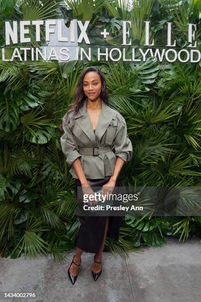 Zoe Saldaña attends Netflix and Elle's Celebration of Latinas in Hollywood at Ka’teen on October 16, 2022 in Los Angeles, California.