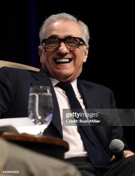 Director Martin Scorsese speaks during a filmmakers forum at Caesars Palace during CinemaCon, the official convention of the National Association of...