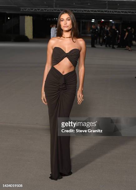 Hailey Bieber arrives at the 2nd Annual Academy Museum Gala at Academy Museum of Motion Pictures on October 15, 2022 in Los Angeles, California.