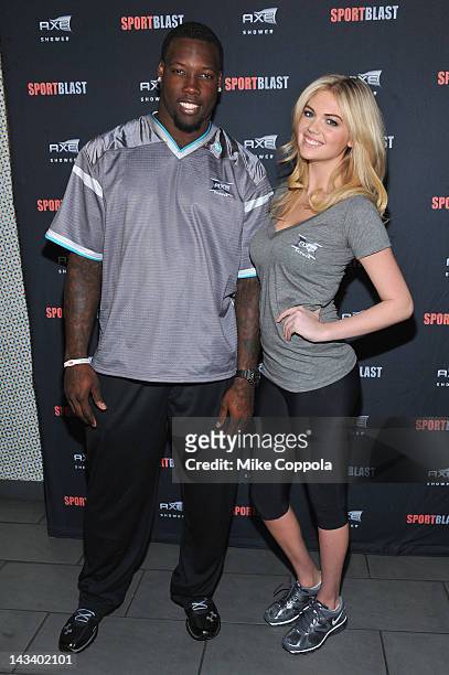 New York Giants NFL player Jason Pierre-Paul and model Kate Upton attend NFL Rookie Event at Axe Sport Blast Combine House at Times Square on April...