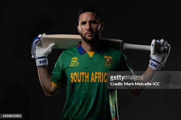 Wayne Parnell poses during the South Africa ICC Men's T20 Cricket World Cup 2022 team headshots at The Gabba on October 15, 2022 in Brisbane,...