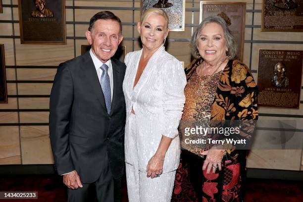 Country Music Hall of Fame inductee Joe Galante, Lorrie Morgan and Judith Lewis attend the class of 2022 Medallion Ceremony at Country Music Hall of...