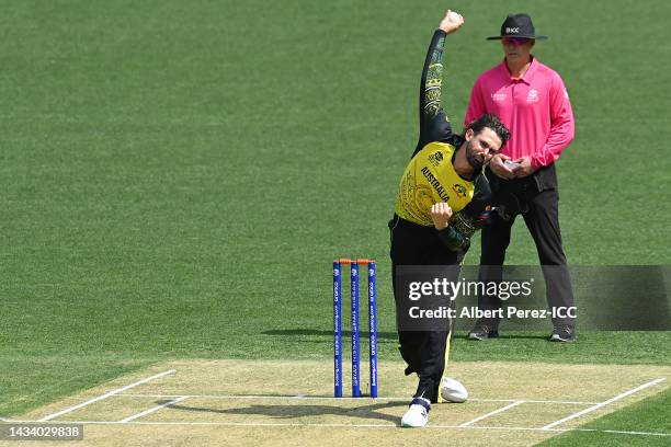 Kane Richardson of Australia bowls during the ICC 2022 Men's T20 ...