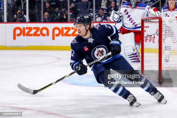 Mason Appleton of the Winnipeg Jets follows the play up the ice during third period action against the New York Rangers at the Canada Life Centre on...