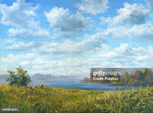 painted indian summer - landscape painting stock illustrations